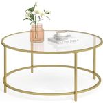 Vasagle 'LGT21G' Couchtisch mit goldenem Metallgestell, Hartglas transparent, Ø84 cm