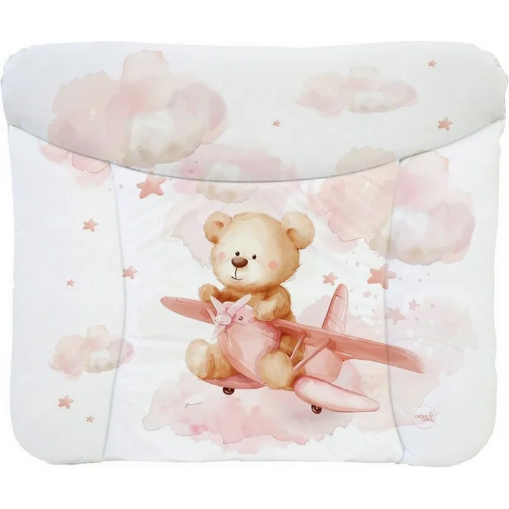 Ceba Baby® weiche Wickelauflage 75x72 cm - Doppelseitige Baby Wickelunterlage - rosa Wickeltischauflage für Junge und Mädchen - Wasserdicht, abwaschbar - OEKO-TEX - Made in EU - Teddys Traumflug – Bild 1
