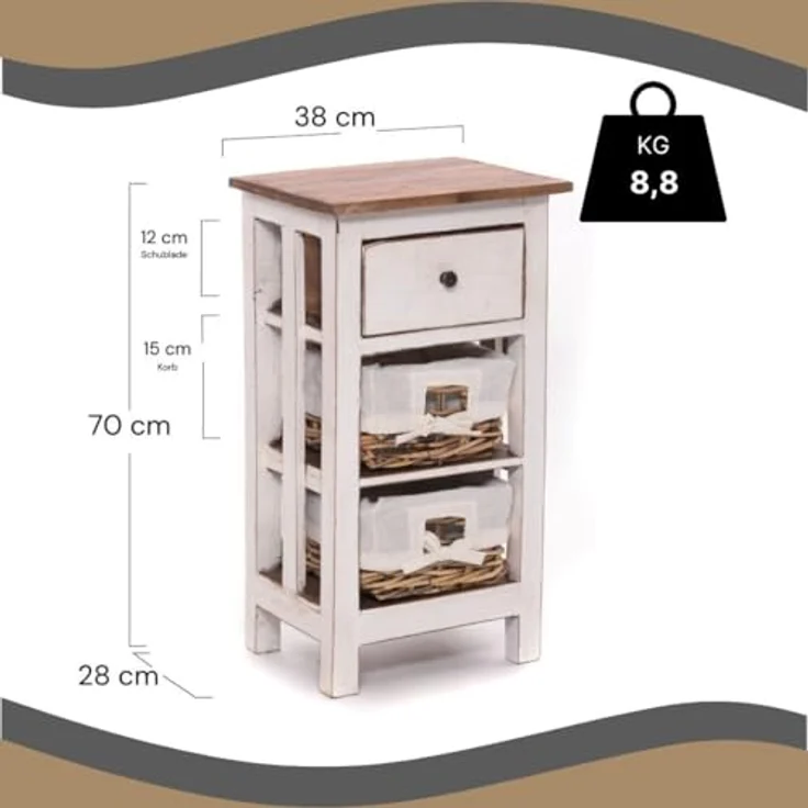 DESIGN DELIGHTS Telefontisch TELEFONTISCH "RATTAN 70", 70x38x28cm (HxBxT), Altholz massiv Beistell – Bild 3