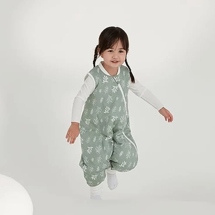 Duomiaomiao Baby Schlafsack, 1x Winterschlafsack, 2.5tog-grüne Blätter, 95cm / Babygröße 100-110cm, 100% Baumwolle – Bild 4
