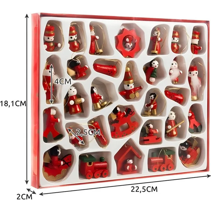 Ruhhy Weihnachtsbaumkugel Holzanhänger Weihnachtsdeko Weihnachts Anhänger (30 St), Leicht, bruchsicher, 30-teilig, verschiedene Weihnachtsmotive