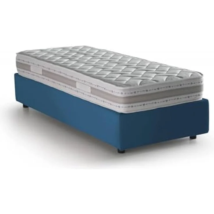 Talamo Italia - Einzelbett Sophia, Bettkasten mit Stoffbezug, 100 % Made in Italy, Öffnung vorne, inklusive Matratze 90x190 cm, Blau – Bild 3