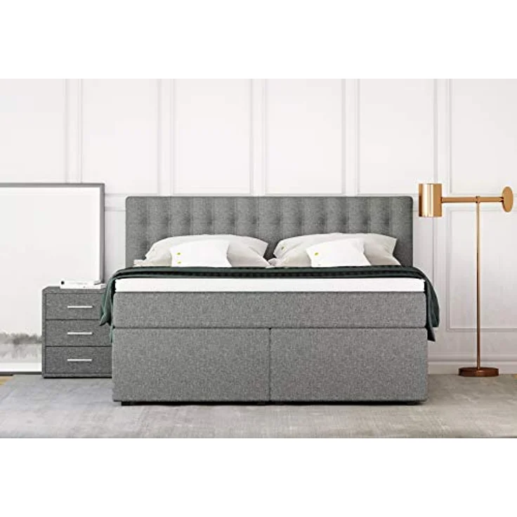 Betten Jumbo King Boxspringbett 160x200 cm 7-Zonen TFK Härtegrad H3 und Visco-Topper | Farbe Hellgrau | div. Größen verfügbar – Bild 6