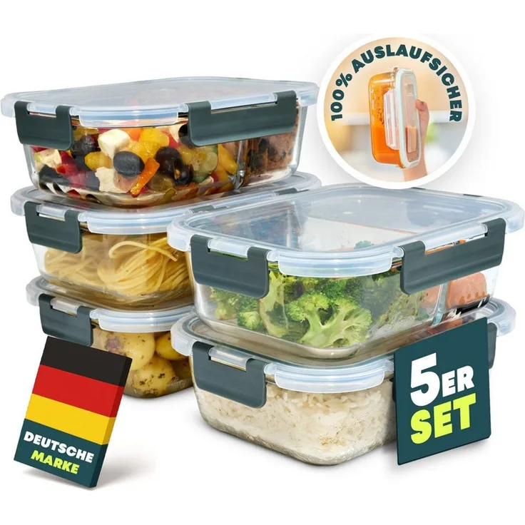 uandu home Frischhaltedose Glasbehälter mit Deckel, Frischhaltedosen Glas mit Deckel, (glasdosen mit deckel set, glas tupper mit deckel, glass food container, frischhaltedosen mit deckel glas, glasdose mit deckel, Borosilikatglas mit Deckel, Meal prep ...