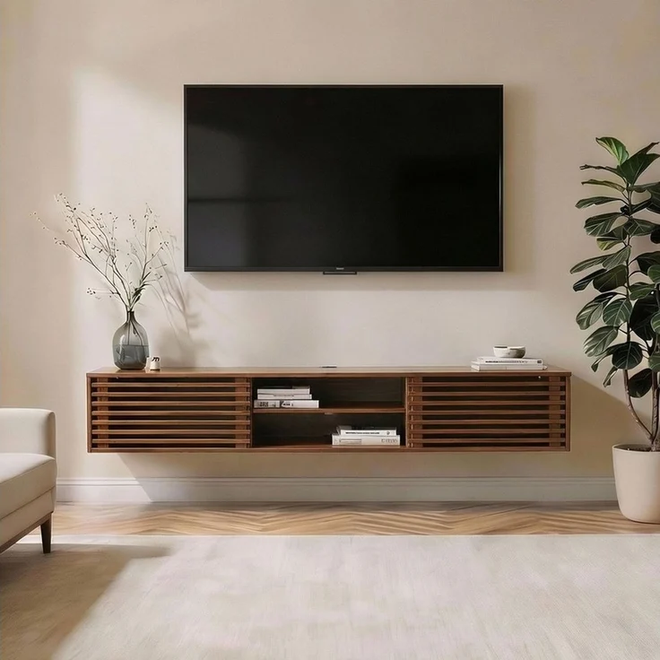 IDIMEX Lowboard RIAN, TV Lowboard hängend aus Massivholz mit Lamellentüren Kastanie Finish – Bild 5