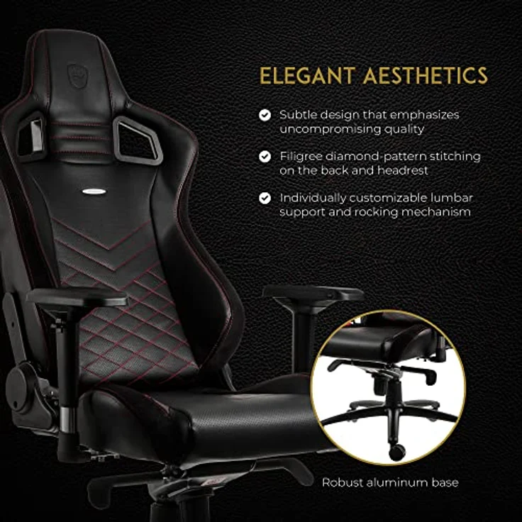 noblechairs Epic Gaming Stuhl - Bürostuhl - Schreibtischstuhl - PU-Kunstleder - Inklusive Kissen - Schwarz/Rot – Bild 7