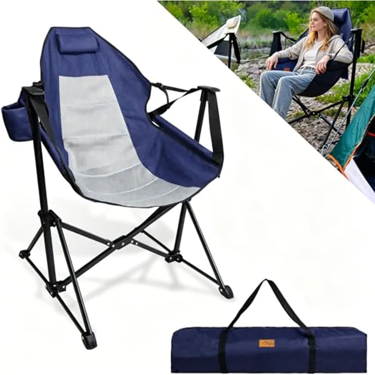 CCLIFE Schaukelstuhl Camping extra groß, Campingstuhl Schaukel Gartenstuhl Faltbar, klappstuhl Outdoor Regiestuhl Strandstuhl