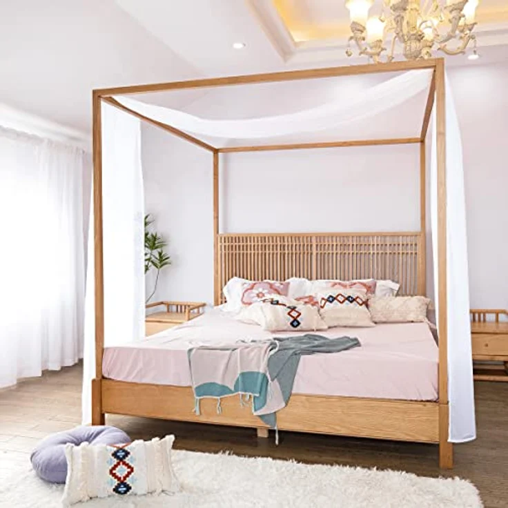 Linentalks Weißer Baldachin-Bettschal für Queen-Size- und Vollbett, luxuriöse Queen-Baldachin-Bettvorhänge, weißer Baldachin-Bettvorhänge, Vier Pfosten-Betthimmel-Vorhänge, durchscheinender – Bild 2