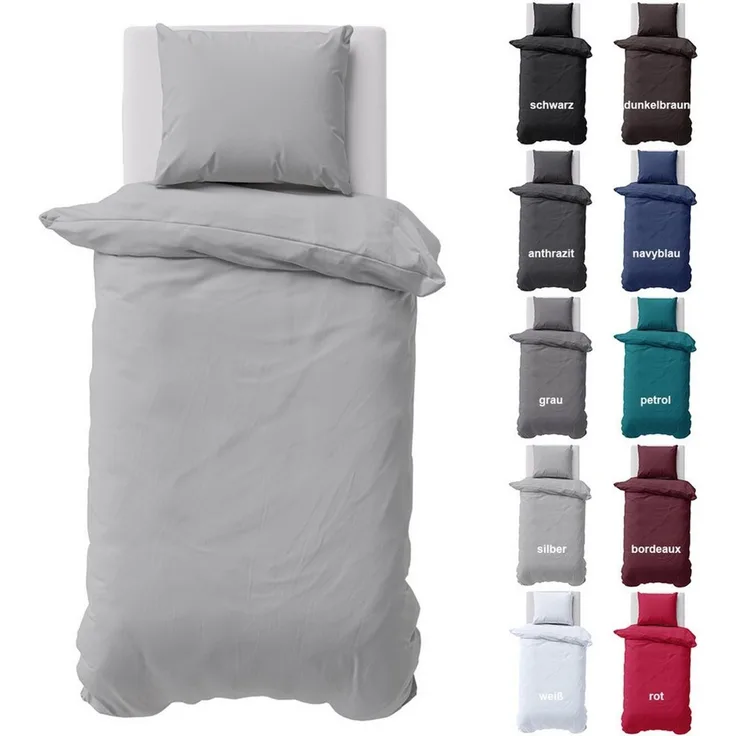 Visaggio Bettwäsche Baumwolle Uni Bettbezug Set Einfarbig 135x200, 155x220, Renforcé, 2 teilig, 100% Baumwolle mit Reißverschluss, moderne Bettbezug Set
