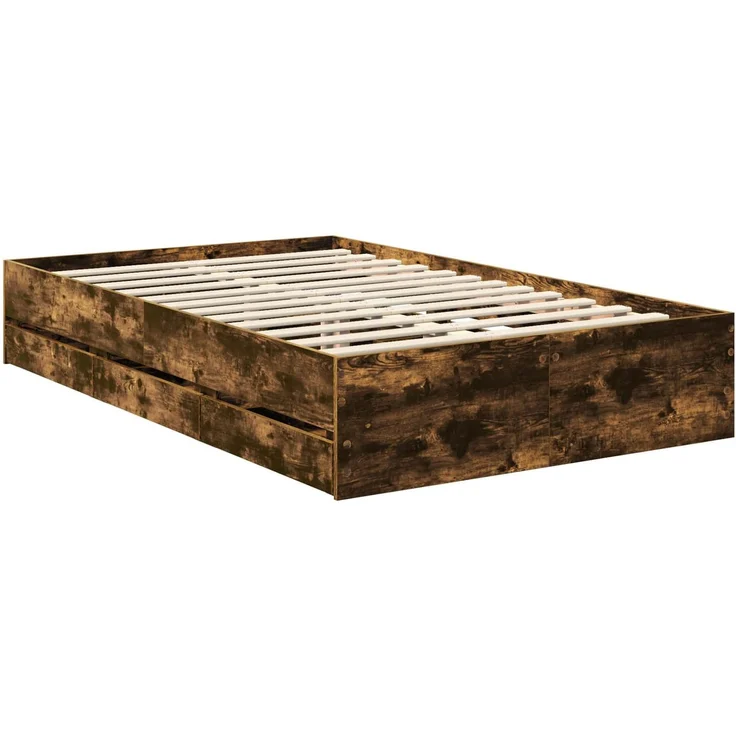 vidaXL Bettrahmen Geräucherte Eiche 120x190 cm Ingenieurs Holz 3411522 – Bild 5
