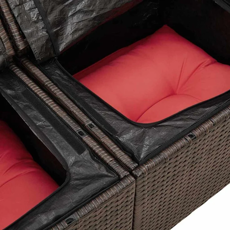 vidaXL Gartensofa-set mit Kissen 6 pcs Braun und Rot Poly-Rattan 3354733 – Bild 7