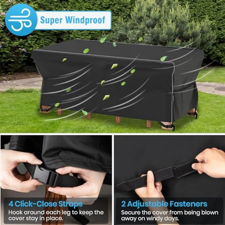 Velway Gartenmöbel Abdeckung Wasserdicht 170 x 95 x 74 cm - Winddicht Schutzhülle mit Reflektierender Streifen 600D Oxford Möbelsets Abdeckung Staubfest Abdeckhauben für Gartentisch Sitzgruppe Schwarz – Bild 6