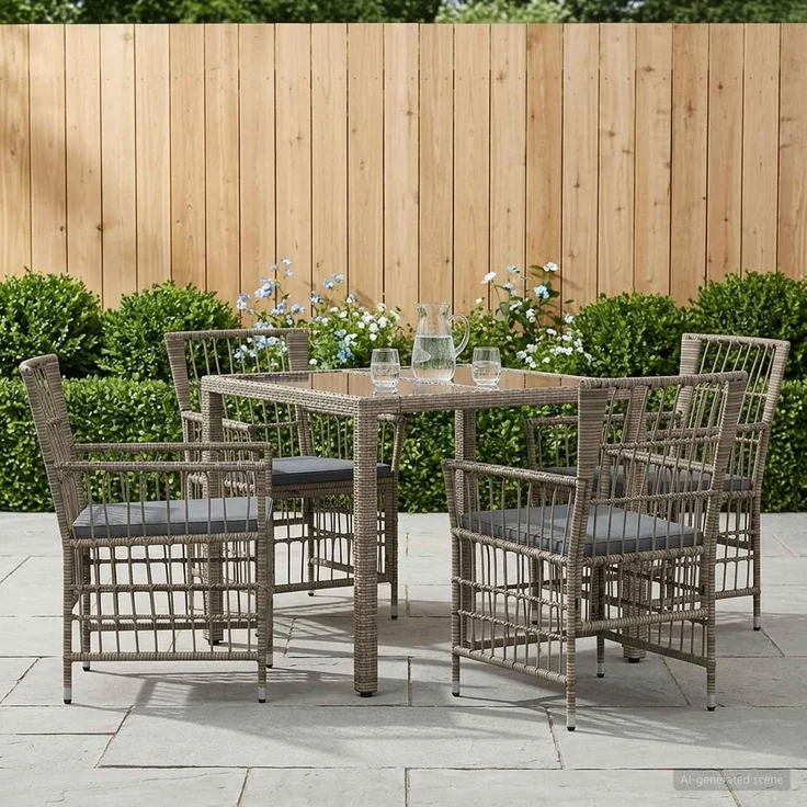vidaXL Outdoor-Essgruppe 5 stk. Grau Poly-Rattan 3448935 – Bild 2