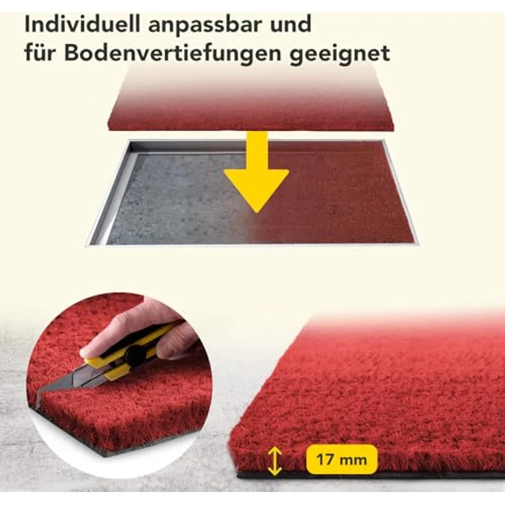 KARAT Fußmatte für Außen und Innen,40x80 cm Rot 17mm Höhe, Türmatte aus Kokos, Schmutzfangmatte, Kokosmatte mit Rutschfester Rückseite für Haustür, Eingang – Bild 2