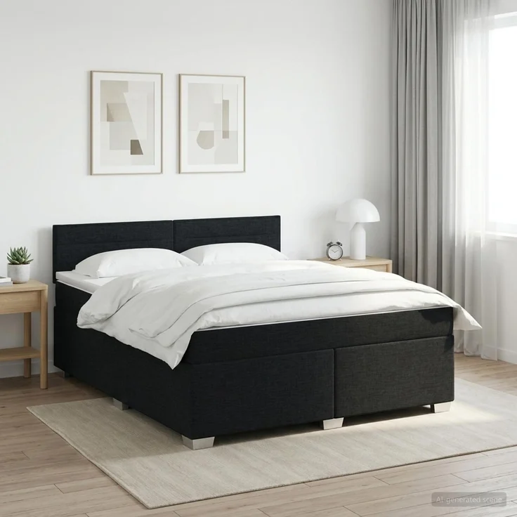 vidaXL Boxspringbett mit Matratze Schwarz 160 x 200 cm Stoff 3450511 – Bild 1