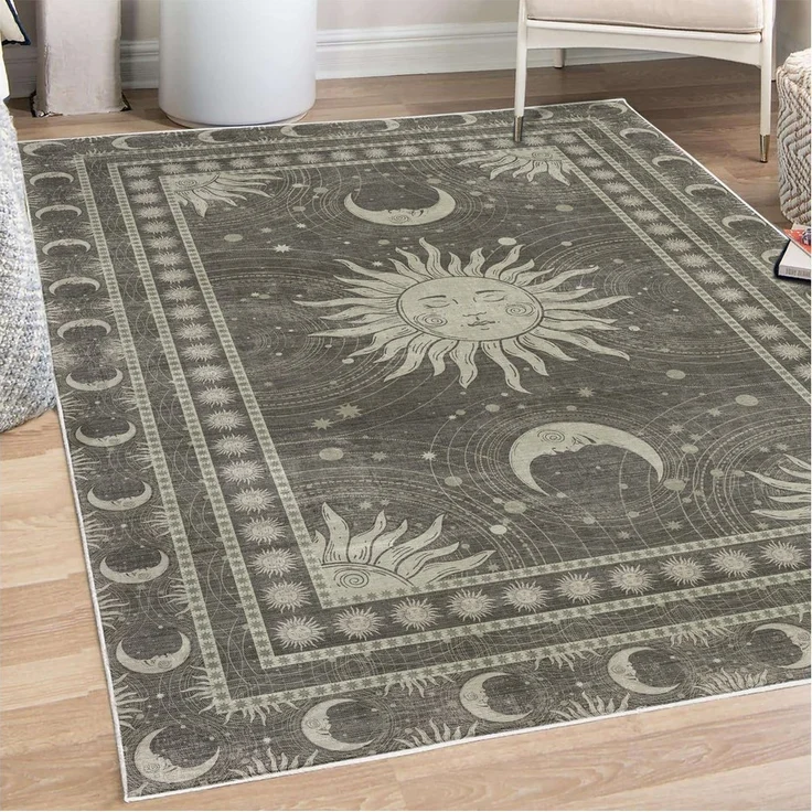 Abakuhaus Teppich Dekorativer Teppich für Wohnzimmer und Schlafzimmer, rechteckig, Sonne und Mond Bohemian Okkultes Design – Bild 5