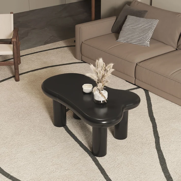 Couchtisch 98x65,5x40 cm, Schwarz modernes wolkenförmiges Design mit Schublade & LED-Beleuchtung – Bild 7