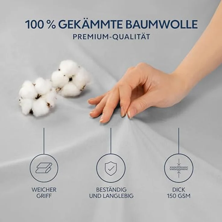 Dreamzie Premium Spannbettlaken 90x200 cm, Spannbetttuch für Dicke Matratzen bis zu 22 cm, Bettlaken 100% Jersey Baumwolle, 150 g/m², Oeko-TEX Zertifiziert - Grau – Bild 3
