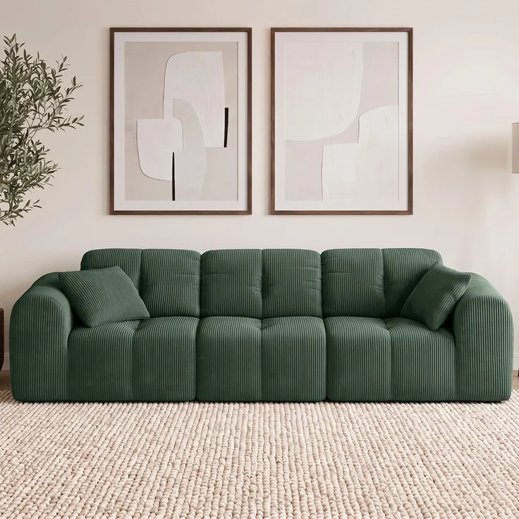 skølm 'Vanaheim' Sofa 3 Sitzer mit 2 Kissen, Cloud Sofa dunkelgrün, Cord, Vollschaumcouch mit Federkern und Vakuum-Kompression, kein Aufbau erforderlich – Bild 1