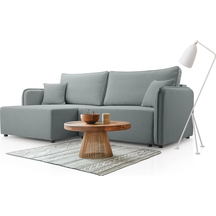 Selsey 'Kassian' Ecksofa mit Schlaffunktion und Bettkasten, hellgrau, links – Bild 2