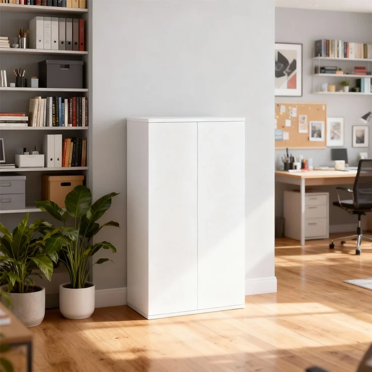 Bellamio 'Ais' Mehrzweckschrank, weiß, 110x33x60 cm, kleiner Aktenschrank mit 3 Fächern, Hängeschrank mit Push-to-open – Bild 7
