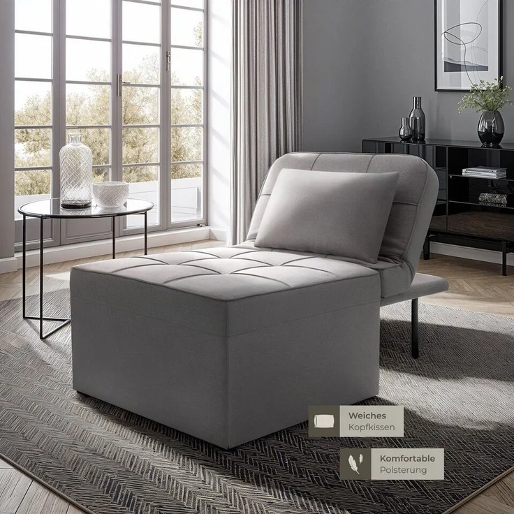 tectake Relaxsessel Schlafhocker, 4 in 1 als Hocker, Sessel, Lounger oder Bett – Bild 3
