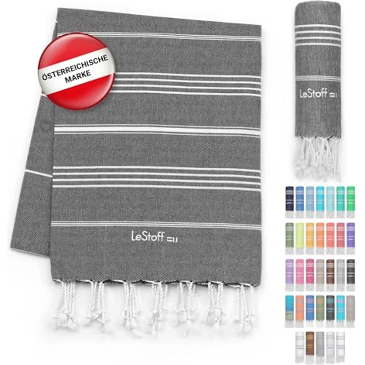 LeStoff Hamamtuch - 100% Bio-Baumwolle, 95 x 180 cm, Schnelltrocknend, Saugstark, Leicht, Campinghandtuch, Reisehandtuch, Badetuch groß (Schwarz) – Bild 1