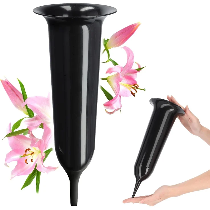 KADAX Vase Fläschchen für Friedhof 31 cm Künstliche Blumen Treibende Spitze Schwarz – Bild 1