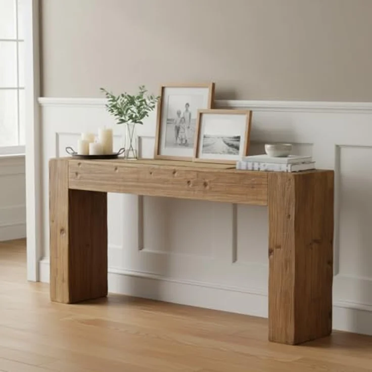 LITTLE TREE Massivholz-Konsolentisch, 160 cm Tisch im Landhausstil hinter dem Sofa für den Eingangsbereich, Sofatische für das Wohnzimmer, Langer Flurtisch, einfache Montage, rustikales Braun – Bild 9