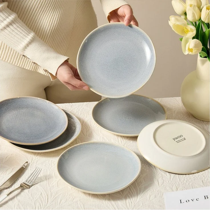 JIWOO Teller 4er Ø19,5cm, Speiseteller Steakteller Dessertteller Pastateller Plate, (6 St), Keramik Hochwertiges Tellerset Blau Mikrowellenofen Spülmaschine – Bild 2