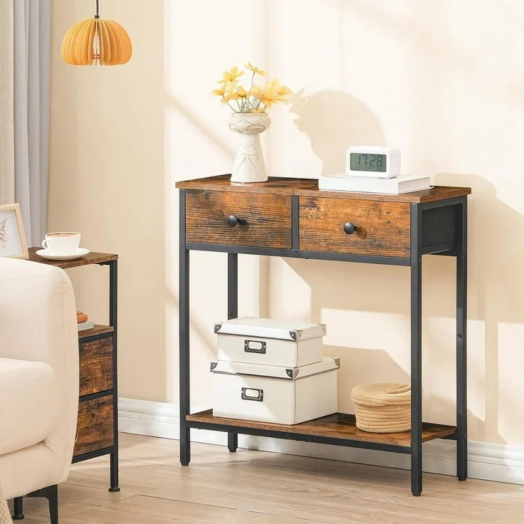 Hoobro Konsolentisch (75×24×75 cm, Schmaler Beistelltisch mit Stoffschubladen), für Flur & Wohnzimmer – Bild 1