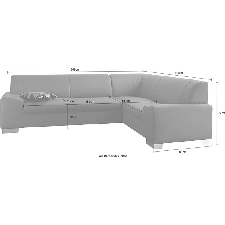DOMO collection Ecksofa Alisson, zeitlose Optik, flache Armlehnen, L-Form, fester Sitzkomfort, wahlweise mit Bettfunktion – Bild 4