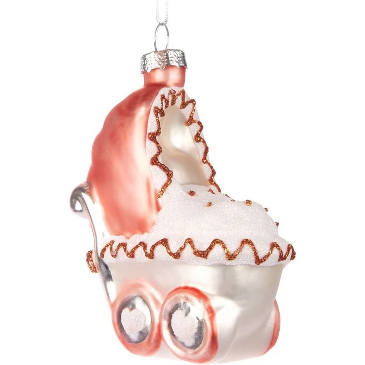BRUBAKER Weihnachtsbaumkugel Kinderwagen - Baby Weihnachtskugel aus Glas - Handbemalte Figur (1 St), Kinder Christbaumschmuck für Jungen und Mädchen - Christbaumkugel – Bild 2