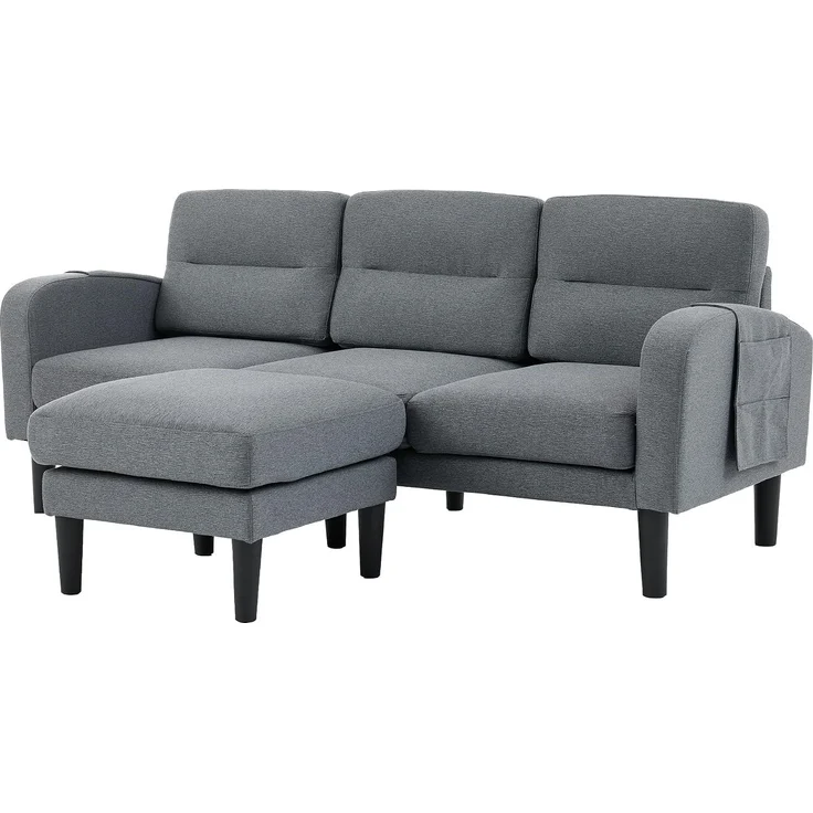 Merax 204cm Ecksofa, L-Form Sofa, 3-Sitzer mit Chaiselongue, kleines Ecksofa aus, An der Seite befindet sich eine Aufbewahrungstasche, 10 Sofabeine, Grau – Bild 10