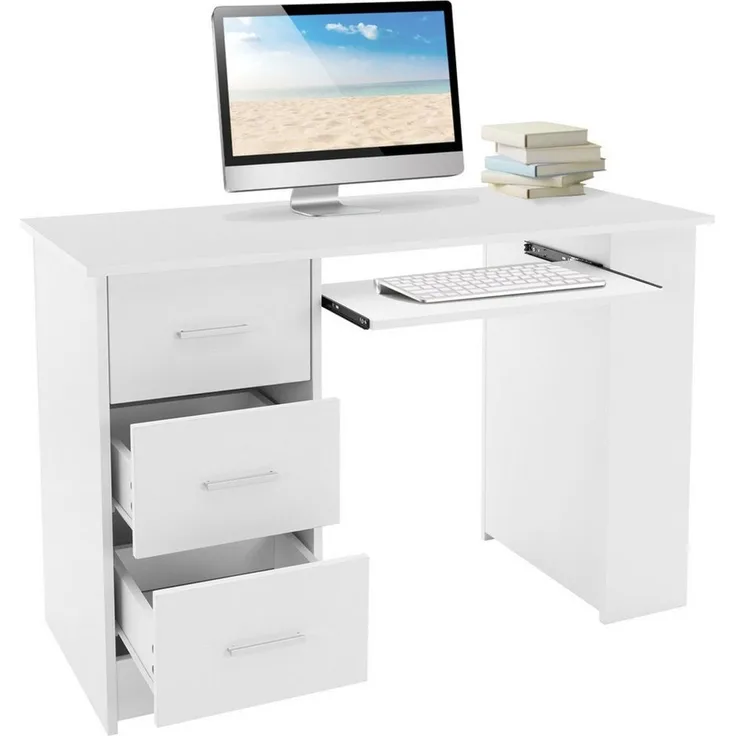 ML-DESIGN Schreibtisch Bürotisch mit 3 Schubladen, 3 Regale und Tastaturauszug Computertisch, Homeoffice Büromöbel Arbeitstisch Laptoptisch PC Tisch viel Stauraum