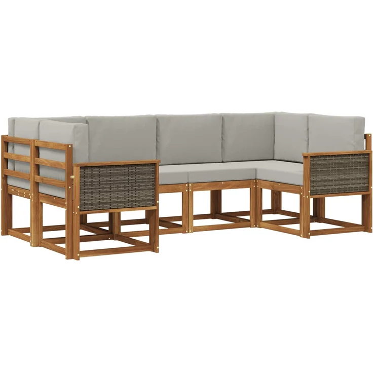 vidaXL Outdoor-Sofagarnitur 6 stk. 6-Sitzer Natur und Hellgrau 3385487 – Bild 2