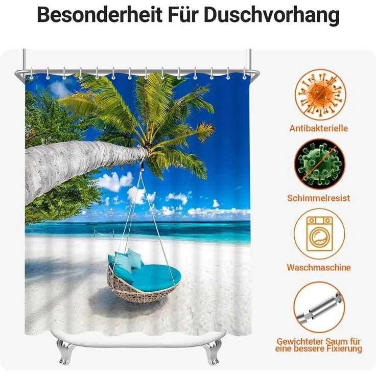 Duschvorhang Strandmuster 180x200cm Antischimmel, Wasserabweisend – Bild 7