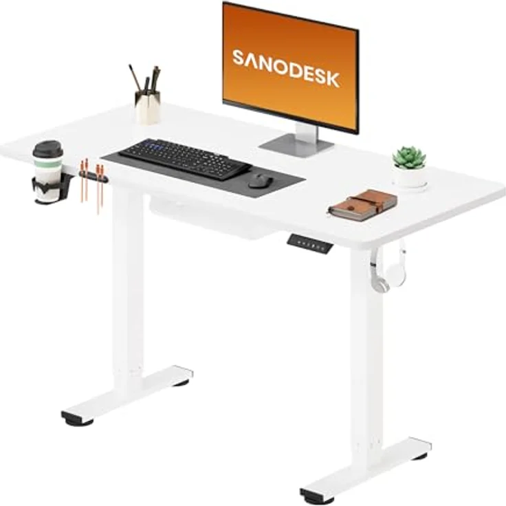 SANODESK Höhenverstellbarer Schreibtisch 110x60 cm Schreibtisch Höhenverstellbar Elektrisch Ergonomischer Steh-Sitz Tisch Computertisch für Heimbüro Homeoffice(weiß) – Bild 2