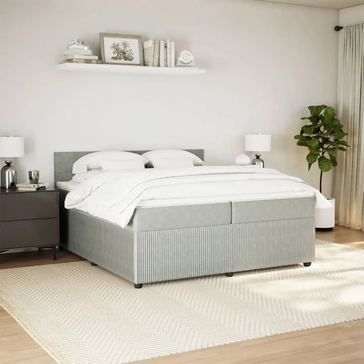 vidaXL Boxspringbett mit Matratze Hellgrau 200x200 cm Samt 3287830 – Bild 1