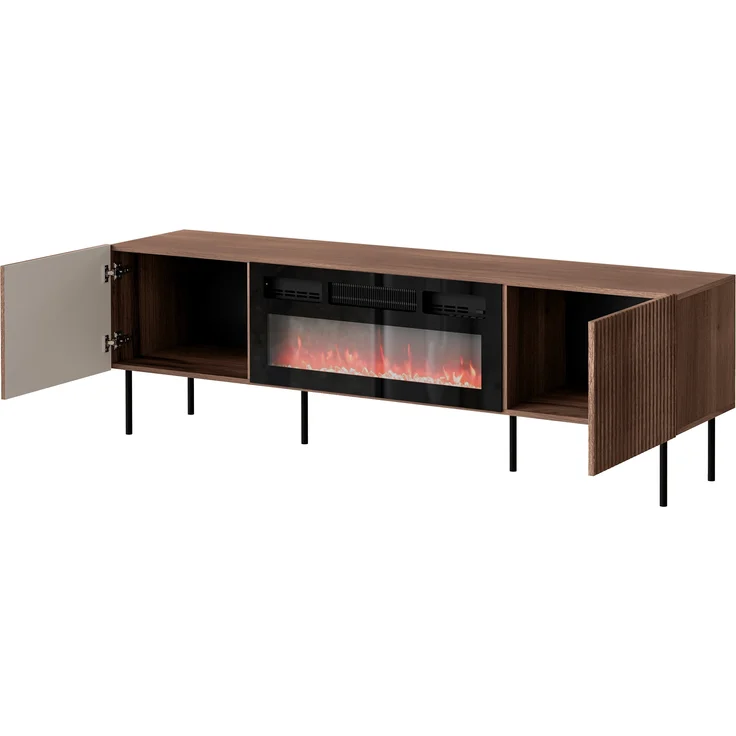 Mirjan24 'Trigev' TV-Lowboard mit 2 Drehtüren, elektrischer Kamin, nuss Warmia, 58 x 42 x 181 cm – Bild 4