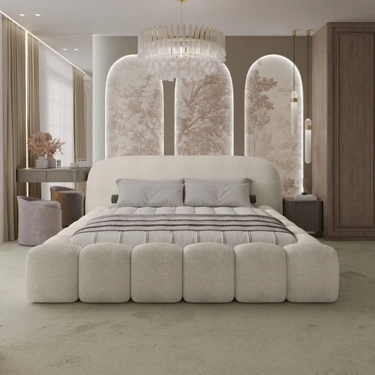 thematys Polsterbett ORLANDO - Cloud mit Bettkasten, Bouclé Bezug 180x200cm, mit gepolstertem Kopfteil, Beige (Quelle 03), Art.-Nr. S0QFD026R7X