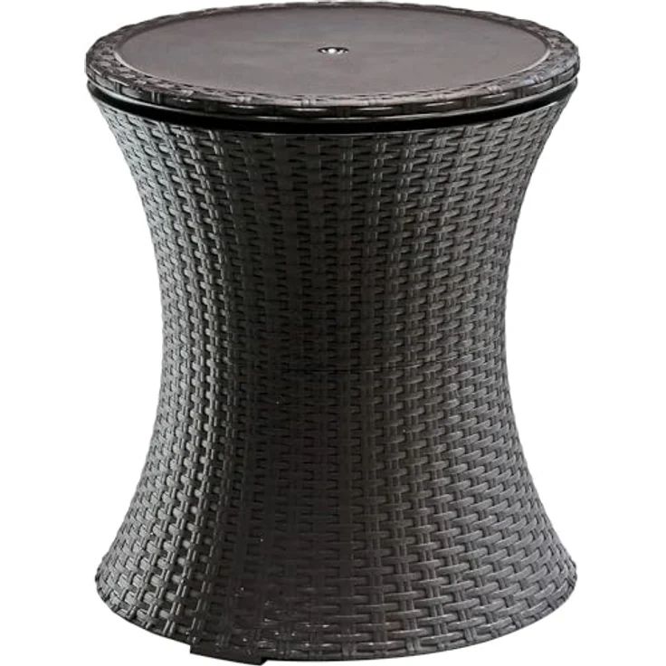 Keter Pacific Cool Bar, 3-in-1 Cocktailtisch, Couchtisch und Outdoor Eiskühler in Rattanoptik, UV-geschützt und wetterfest, braun, Kühlbox 30l Volumen – Bild 7