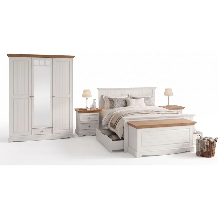 Schlafzimmer-Set Belluno Elegante 7-teilig Massivholz Ausführung weiß