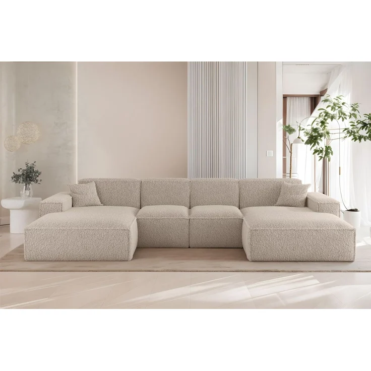 Wohnlandschaft Sofa U-Form CELES PREMIUM XS in Stoff Sven Cappuccino – Bild 1