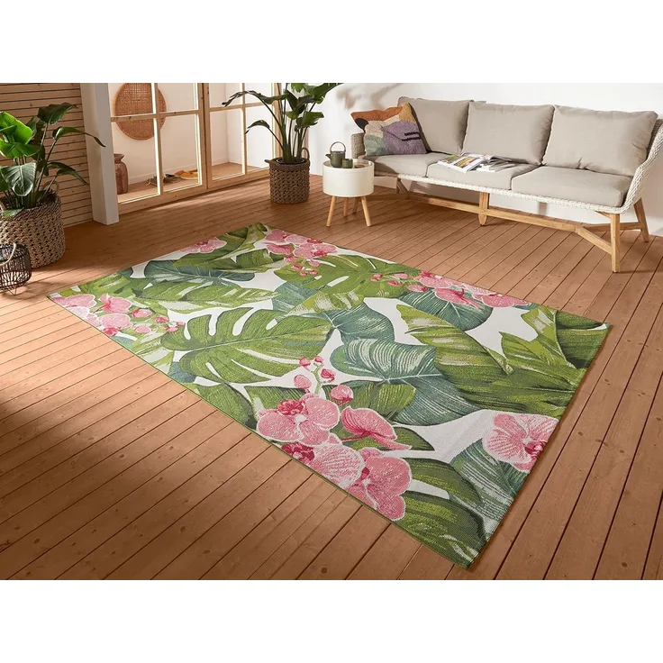 Hanse Home Tropical In- & Outdoor Teppich – Flachgewebe Aussenteppich, Jungel Florales Palmen Design, ÖKO-TEX Wetterfest & UV-beständig für Balkon, Terrasse, Garten, Wohnzimmer - Bunt, 200x285 cm