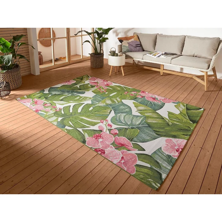 Hanse Home Tropical In- & Outdoor Teppich – Flachgewebe Aussenteppich, Jungel Florales Palmen Design, ÖKO-TEX Wetterfest & UV-beständig für Balkon, Terrasse, Garten, Wohnzimmer - Bunt, 200x285 cm
