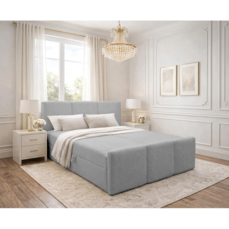 AX LIVING Boxspringbett Hellgrau Ankarra 160x200 cm Bett mit Stauraum – Bild 1