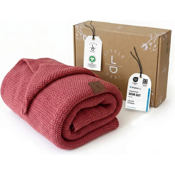 Babydecke Baby Strickdecke, %100 Bio Baumwolle, Atmungsaktiv, 80x100cm, Rot, Little Dedi – Bild 1