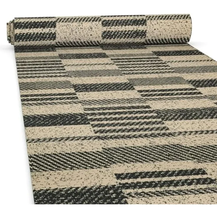 ANRO Küchenläufer Hochwertig GreenLine Flurläufer Teppichläufer Textil, Eckig, Bodenläufer 100x52cm Barcode Patchwork Dunkel pflegeleicht