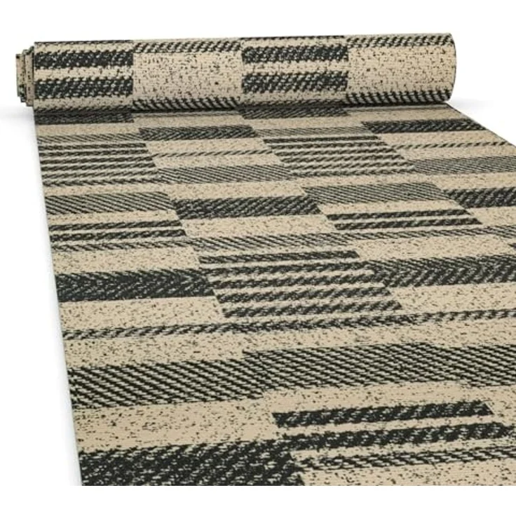 ANRO Küchenläufer Hochwertig GreenLine Flurläufer Teppichläufer Textil, Eckig, Bodenläufer 100x52cm Barcode Patchwork Dunkel pflegeleicht – Bild 1